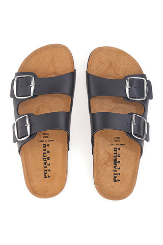 Schwarze Slipper mit doppelter Kontrastschnalle Made in Italy PITTARELLO TIERRA 335A20630SR