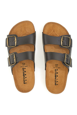 Braune Hausschuhe mit doppelter Kontrastschnalle, hergestellt in Italien, PITTARELLO TIERRA 335A20630SR