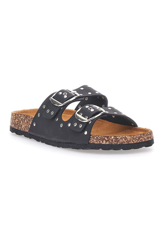 Schwarze Jeans-Slipper mit Nieten und Doppelschnalle PITTARELLO SUN SR001
