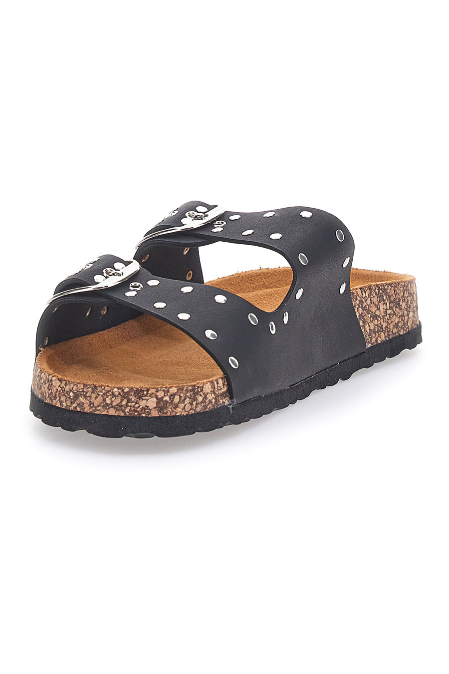 Ciabatte nere in denim con borchie e doppia fibbia PITTARELLO SUN SR001