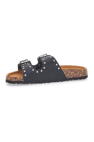 Schwarze Jeans-Slipper mit Nieten und Doppelschnalle PITTARELLO SUN SR001