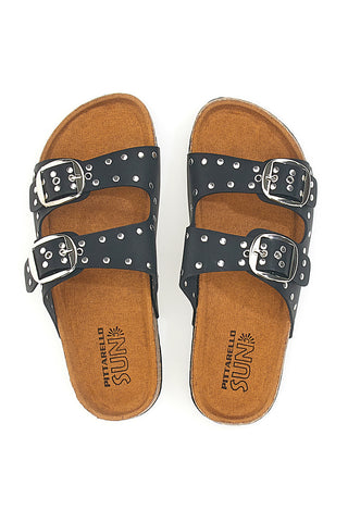 Schwarze Jeans-Slipper mit Nieten und Doppelschnalle PITTARELLO SUN SR001