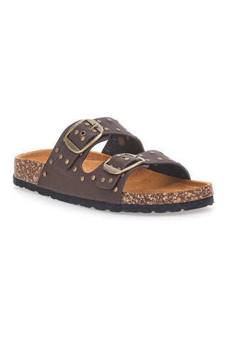 Braune Jeans-Slipper mit Nieten und Doppelschnalle PITTARELLO SUN SR001