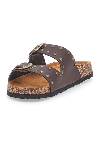Braune Jeans-Slipper mit Nieten und Doppelschnalle PITTARELLO SUN SR001