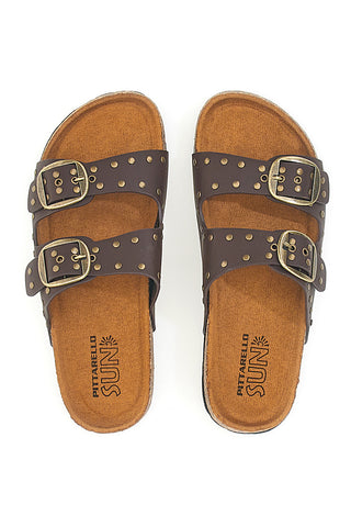 Braune Jeans-Slipper mit Nieten und Doppelschnalle PITTARELLO SUN SR001