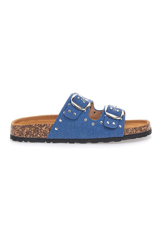 Blaue Jeans-Slipper mit Nieten und Doppelschnalle PITTARELLO SUN SR001