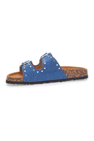 Ciabatte blu in denim con borchie e doppia fibbia PITTARELLO SUN SR001