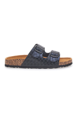 Schwarze Hausschuhe mit Python-Effekt und Doppelschnalle PITTARELLO SUN SR006