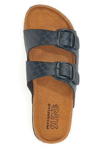 Schwarze Hausschuhe mit Python-Effekt und Doppelschnalle PITTARELLO SUN SR006