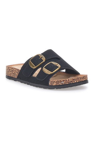 Pittarello FC2084J1 Schwarze Damen-Hausschuhe mit Doppelschnalle