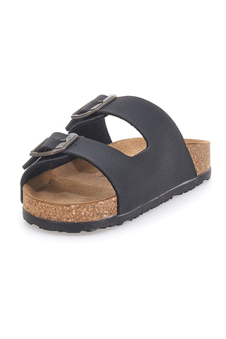 Ciabatte neri con doppia fibbia e sottopiede in vera pelle Bio Up 201