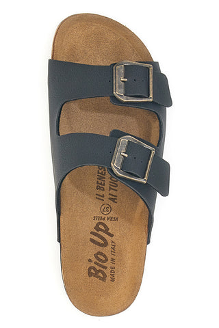 Ciabatte neri con doppia fibbia e sottopiede in vera pelle Bio Up 201