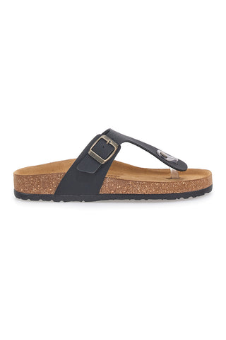 Schwarze Flip-Flops mit Schnalle und Innensohle aus echtem Leder Bio Up 204
