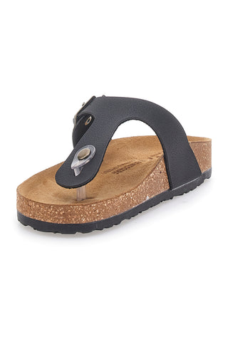 Ciabatte Infradito neri con fibbia e sottopiede in vera pelle Bio Up 204