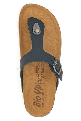 Ciabatte Infradito neri con fibbia e sottopiede in vera pelle Bio Up 204