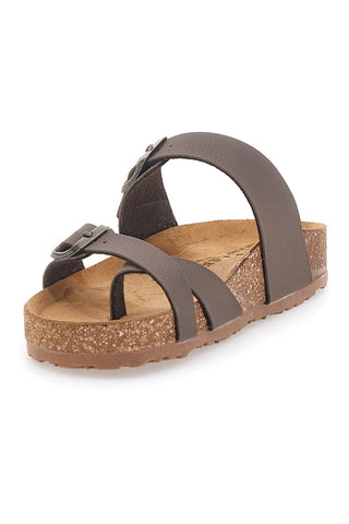 Ciabatte marroni con doppia fibbia e plantare anatomico Bio Up 203