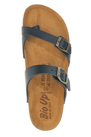 Schwarze Damen-Slipper mit Doppelschnalle und anatomischem Fußbett Bio Up 203