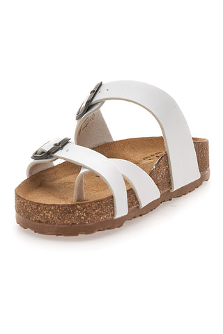 Weiße Damen-Slipper mit Doppelschnalle und anatomischem Fußbett Bio Up 203