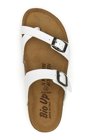 Weiße Damen-Slipper mit Doppelschnalle und anatomischem Fußbett Bio Up 203