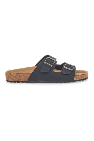 Schwarze Slipper mit Doppelschnalle und anatomischem Fußbett Bio Up 101