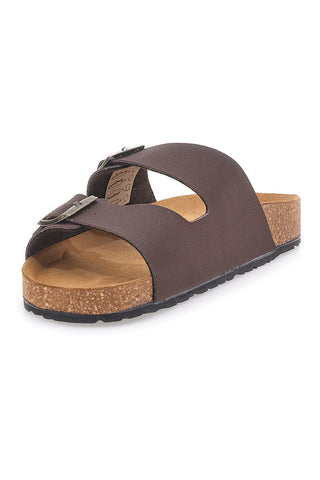 Braune Hausschuhe mit Doppelschnalle und anatomischem Fußbett Bio Up 101