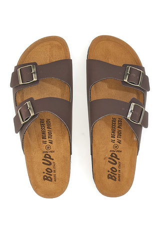 Braune Hausschuhe mit Doppelschnalle und anatomischem Fußbett Bio Up 101