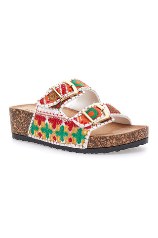 Ciabatte bianche con motivi etnici e fibbie Dame Rose APY65