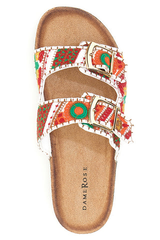 Ciabatte bianche con motivi etnici e fibbie Dame Rose APY65