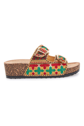 Ciabatte multicolor platform con dettagli etnici Dame Rose APY65