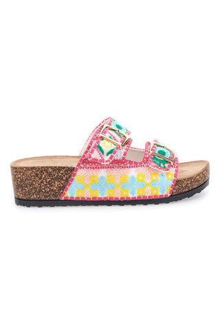 Sandali multicolor con fantasia geometrica e doppia fibbia Dame Rose APY65