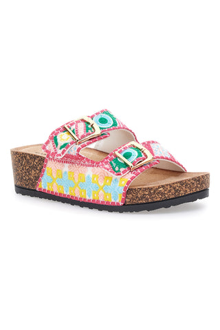 Sandali multicolor con fantasia geometrica e doppia fibbia Dame Rose APY65