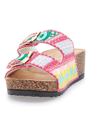 Sandali multicolor con fantasia geometrica e doppia fibbia Dame Rose APY65