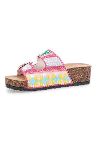 Sandali multicolor con fantasia geometrica e doppia fibbia Dame Rose APY65