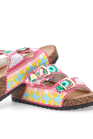 Sandali multicolor con fantasia geometrica e doppia fibbia Dame Rose APY65