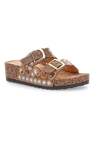 Dame Rose APY63 Sandalen mit Doppelschnalle und Strasssteinen in Bronze