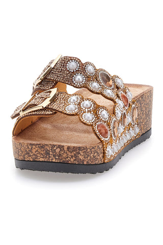 Dame Rose APY63 Sandalen mit Doppelschnalle und Strasssteinen in Bronze