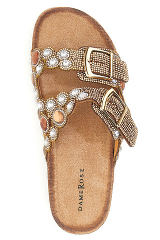 Dame Rose APY63 Sandalen mit Doppelschnalle und Strasssteinen in Bronze