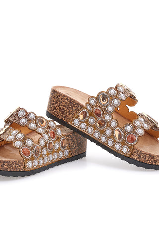 Dame Rose APY63 Sandalen mit Doppelschnalle und Strasssteinen in Bronze