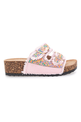 Ciabatte rosa platform con perline multicolor Dame Rose APY66