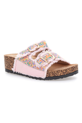 Ciabatte rosa platform con perline multicolor Dame Rose APY66