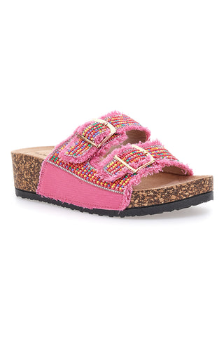 Ciabatte fucsia platform con perline multicolor Dame Rose APY66