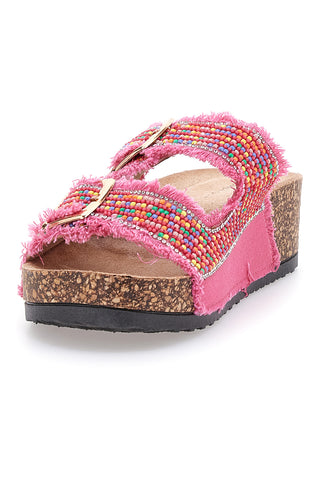 Ciabatte fucsia platform con perline multicolor Dame Rose APY66