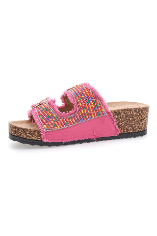 Ciabatte fucsia platform con perline multicolor Dame Rose APY66
