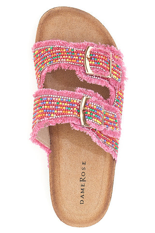 Ciabatte fucsia platform con perline multicolor Dame Rose APY66
