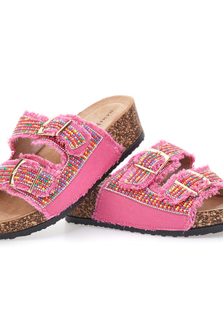 Ciabatte fucsia platform con perline multicolor Dame Rose APY66