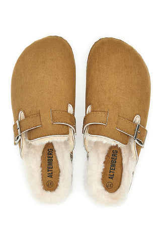 Altemberg 1210 Braune Hausschuhe mit Schnalle und Fellfutter