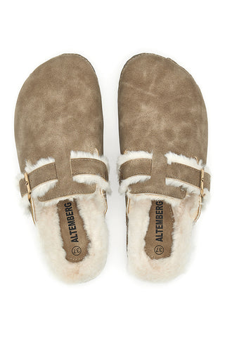 Altemberg 1214 Hausschuhe mit Doppelschnalle und Fellfutter, Taupe
