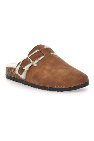 Pantofole marroni con doppia fibbia e interno con pelo Altemberg 1214