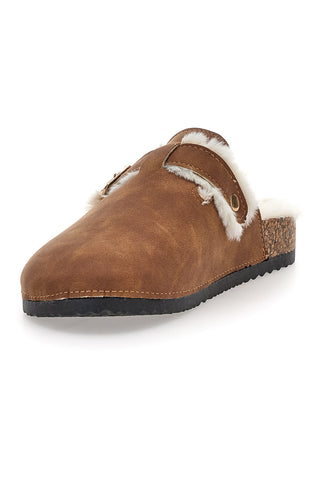 Pantofole marroni con doppia fibbia e interno con pelo Altemberg 1214