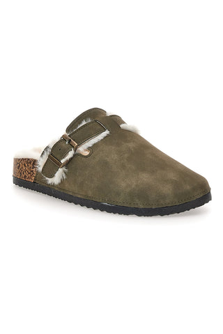 Pantofole verdi con doppia fibbia e interno con pelo Altemberg 1214